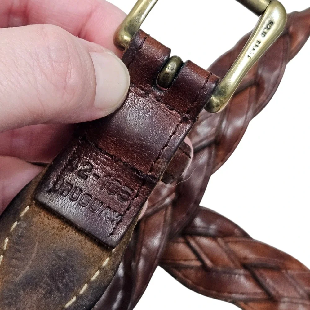 Solid Brass Braided Leather Belt Brown Woven Casual Mens Size 42 Business Casual